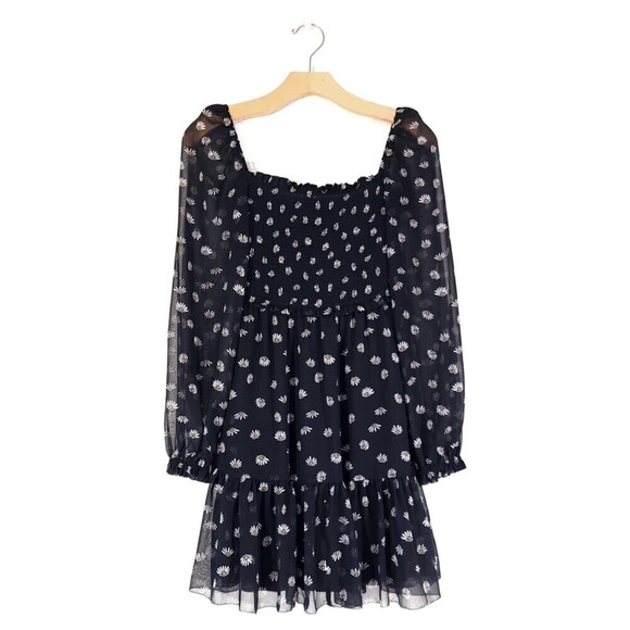 Aritzia Dresses & Skirts - NEW Wilfred Laken Mini Dress Sheer Puff Sleeve Smocked in Black Daisy Floral XXS